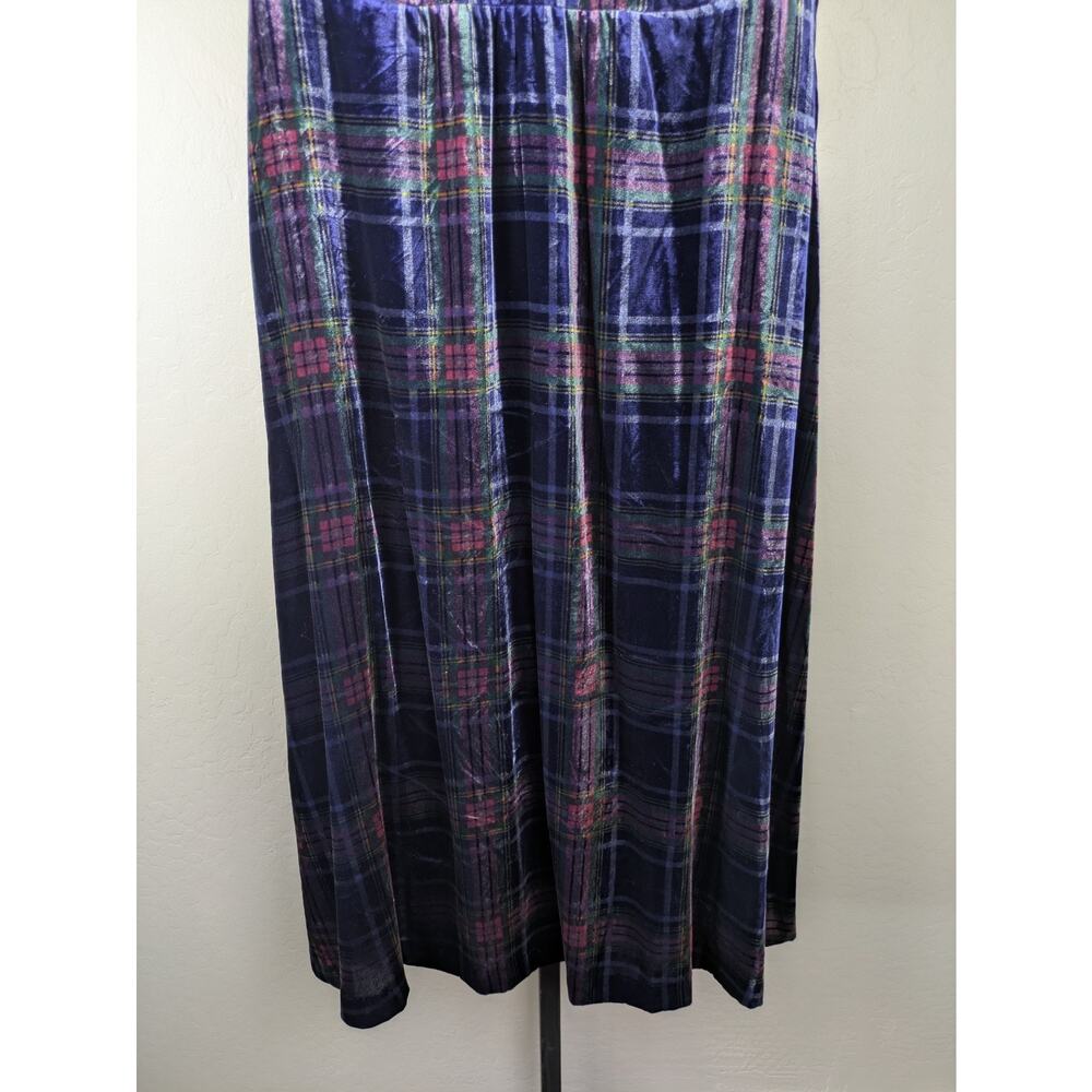 Boden Velvet High Neck Dress Short Puff Sleeve Blue Colorful Plaid - Picture 7 of 10
